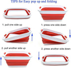 SAMMART Set of 2-41L(10.8 gallon) Collapsible Plastic Laundry Basket-Pop Up Storage Container-Portable Washing Tub-Space Saving Hamper/Basket, Water capacity:32L(8.4 gallon) (2 Rectangular, Red)