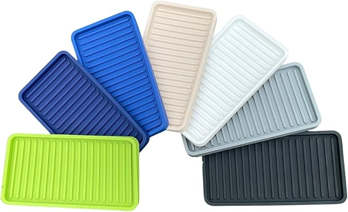 Happitasa Silicone Kitchen Sink Organizer Tray, Sponge Holder and Countertop Protector | Bathroom and Kitchen Soap Dish and Dispenser Tray (White, 10"x5.25")