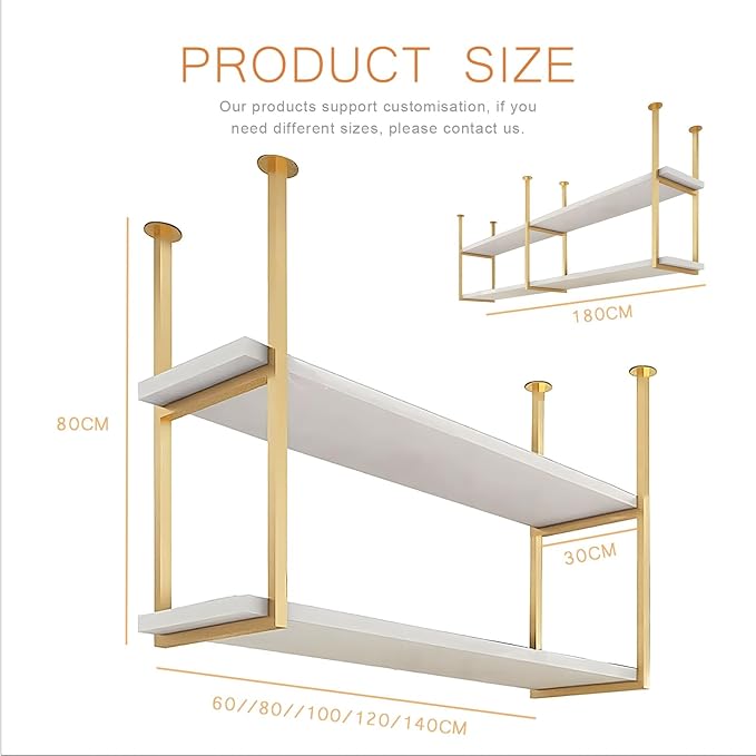 Ceiling Mounted Storage Racks, 2 Layer Floating Pan Pot Shelves Flower Stand Wine Glass Holder for Kitchen/Bars/Living Room/Restaurants/Balcony, Industrial Hanging Display Rack (Size : 140x30x80cm)