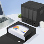 HUA JIE A4 Storage File Boxes Plastic Archives Cases with Lid, File Folder Organizer Document Filing Box for office,31×7.5×23.5 cm, Black(Pack of 4)