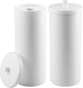 iDesign Freestanding Bathroom Toilet Paper Storage Holder with Lid for 3 Extra Rolls, 2-Pack, White