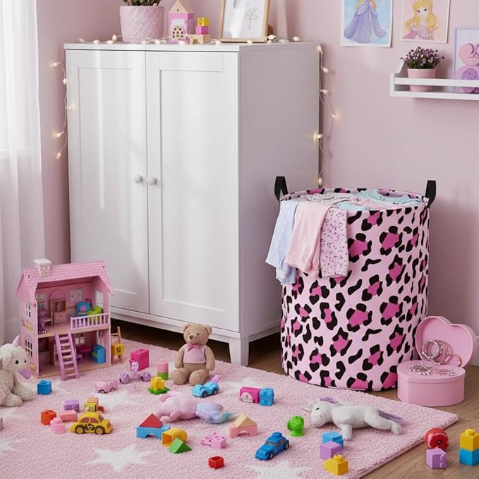 Baby Laundry Basket Baby Nursery Hamper Kids Laundry Basket Toy Storage Bin for Boys Room Decor Gift Baskets for Bedroom Bathroom(Leopard)