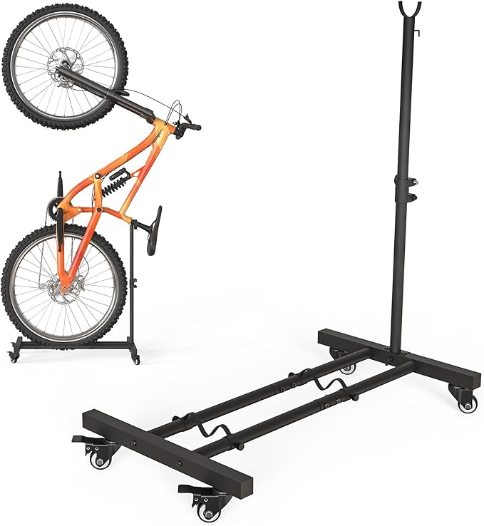 Vertical Bike Stand, Upright Bike Parking Rack Floor, Adjustable Bicycle Storage for Wheels Sizes up to 29", Freestanding Bicycle Organizer with Swivel Casters, Indoor Bike Holder for Garage Apartment