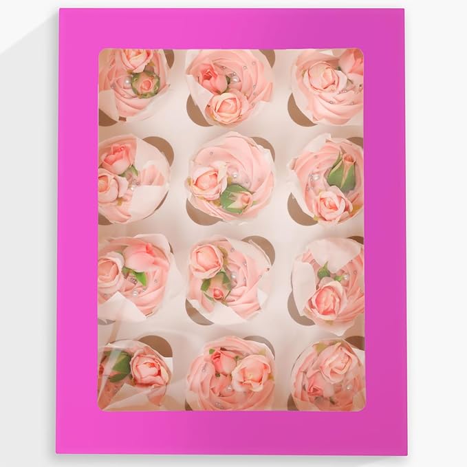 Bakepacker 12 Cupcake Containers 10-Packs Roland Cupcake Box Cupcakes Carrier, 12 Cupcake Boxes with Window 13"x10"x3.5"（Auto-pop up）