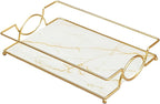 Vanity Tray Luxury Bathroom Counter Tray Glass Perfume Organizer Holder Cosmetics Makeup Skincare Display Decorative Vanity Trays for Bathroom Dresser Bedroom (Platinum, L)