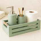 Toilet Paper Storage Box with Handles, Wooden Wicker Toilet Tank Basket, Bathroom Basket Organizer for Countertop, Decorative Wicker Bins for Bathroom or Guest Room-Green