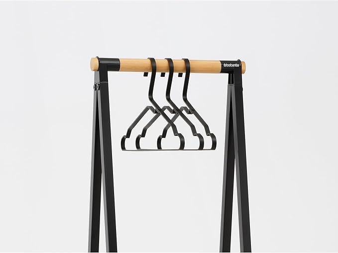 Brabantia - Linn Clothes Rack, Compact - Free Standing Clothing Rail - Clothes Storage - Hang, Air, or Dry Clothes - Sturdy Steel Frame & Bamboo Rod - 19 x 13 x 67 inches - Black