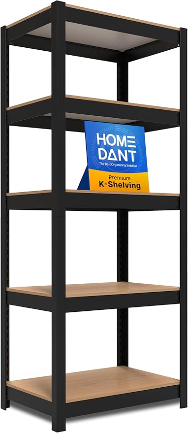 HOMEDANT House 5 Tier Heavy Duty Garage Shelving Adjustable Metal Rack Storage Shelves Standing Shelf Unit Organizers Pantry Closet Office (1, Black, 24.4" W x 16.2" D)