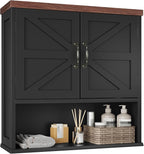 Bathroom Wall Cabinet with Barn Doors, Wall Mounted Bathroom Storage Cabinet, Farmhouse Style, Adjustable Shelf, Wall Mounted Medicine Cabinets, 23.6 x 7.9 x 23.9 Inches