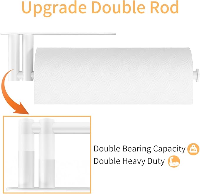 Paper Towel Holder Under Cabinet, 13Inch Self-Adhesive or Wall Paper Towel Holder for Kitchen, Bathroom, RV, White