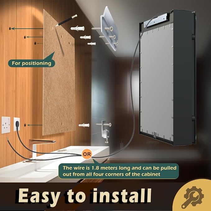 KWW LED Lighted Bathroom Medicine Cabinet with Backlit Panel, Sockets & USBs. Anti-Fog, Dimmable, 3 Color Light Makeup Mirror, Easy to Install, Wall Mounted (Inner Glow-2 door-30 * 28)