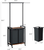 IDEALHOUSE Laundry Sorter 2 Section with Hanging Rack,Rolling Laundry Sorter Hamper with Shelf & Lockable Wheels,Laundry Basket Organizer for Laundry Room, Bedroom, Bathroom