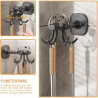 Cabilock Rotating Kitchen Utensil Holder with 6 Hooks Wall-Mounted Storage Rack, No-Drill Multi-Functional Utility Hook for Hanging Spoons, Spatulas, and Ladles, Matte Black Organizer