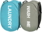 Mesh Popup Laundry Hampers, Collapsible Laundry Baskets, 2 Pack Dirty Clothes Hampers for Home, Bathroom, College Dorm, RV Cruise, Travel (Gray + Blue)