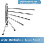 Towel Rack Wall Mounted JSVER Bathroom Towel Rack, Space Saving Towel Holder, 13.4 Inches Swivel SUS304 Stainless Steel Towel Bar, 180° Rotation 6 Arms Towel Racks for Bathroom