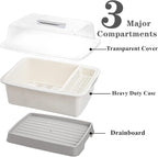 Lyellfe Plastic Dish Drying Rack, Bottle Dryer Holder with Cover Lid and Removable Drainboard, White Utensil and Cup Holder for Kitchen Counter, Dish Dryer Shelf, Medium Size