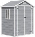 Greesum 6x4FT Plastic Outdoor Storage Shed, Resin Shed with Floor and Window, Tool Sheds with Lockable Door and Vent, for Garden, Garage, Lawn, Light Gray