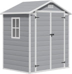 Greesum 6x4FT Plastic Outdoor Storage Shed, Resin Shed with Floor and Window, Tool Sheds with Lockable Door and Vent, for Garden, Garage, Lawn, Light Gray