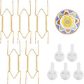 5 Pack Plate Hangers for Wall, Suitable for 6-8 inch Art Plate, Stainless Steel Invisible Heavy-Duty Wire Plate Holder with Wall Hooks, Display Hanger for Decorative Plates/Dishes/Platters(Gold)