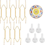 5 Pack Plate Hangers for Wall, Suitable for 6-8 inch Art Plate, Stainless Steel Invisible Heavy-Duty Wire Plate Holder with Wall Hooks, Display Hanger for Decorative Plates/Dishes/Platters(Gold)