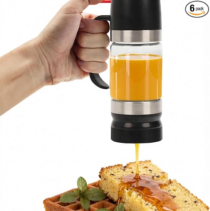 Mess Free Honey Dispenser Glass, 2026 New Honey Dispenser No Drip With Base, 12glass Honey Jar Pot With Handle, Syrup Dispenser For Coffee Or Tea (black)