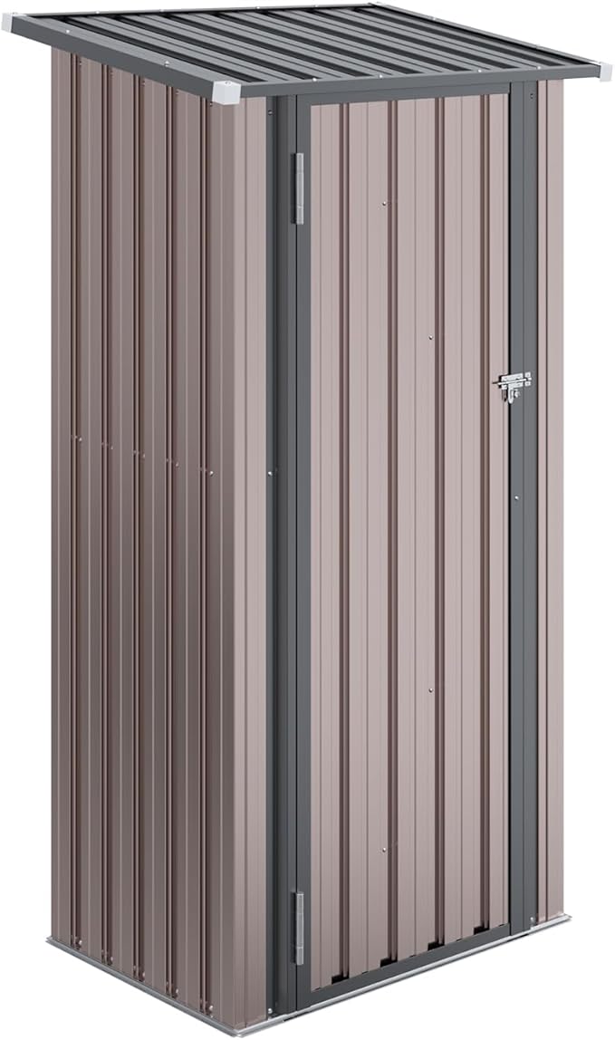 Aoxun 30"x21" Outdoor Metal Storage Shed, Vertical Cabinet with Lockable Door & Sloping Roof, Outdoor Storage Cabinet for Garden, Patio and Lawn(Brown)