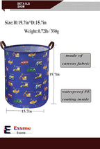 ESSME Kids Laundry Basket,Kids Hamper Collapsible Canvas Car Storage Bin for Boys Room Decor, Nursery Hamper,Gift Baskets,Toys，Home Organizer(Vehicles)
