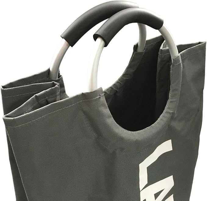 Mziart Thicken Laundry Hamper Tote with Alloy Handles, Heavy Duty and Durable Canvas Clothes Storage Bag Washing Bag, Collapsible and Self Standing as Laundry Basket (Dark Grey)