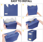 BALEINE File Organizer Box, Cardboard File Folder Organizer with Handle for Letter Size, Portable Collapsible Hanging Filing Box for Home Office Document Storage (4 Pack, Navy)