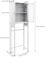3-Tier Over Toilet Storage Cabinet | Carbon Steel Bathroom Shelf with Adjustable Shelves, 33.07LBS/Tier Load-Bearing - Waterproof PC Door Organizer for Toilet Area (White)
