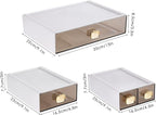 Stackable Desk Organizer with Drawer - 13" Wide Storage Drawer - Plastic Clear Desktop Organizer for Office, Classroom, Make Up (White, L-1 Drawer, 1 PACK)