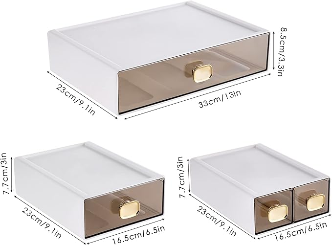 Stackable Desk Organizer with Drawer - 13" Wide Storage Drawer - Plastic Clear Desktop Organizer for Office, Classroom, Make Up (White, L-1 Drawer, 1 PACK)