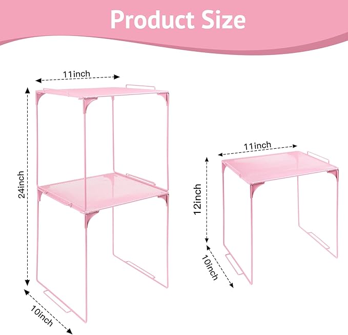 Locker Organizer Shelf Stackable Extra Locker Shelf for School Locker Organizer Storage Cabinet Accessories Suitable for School, Office, and Home use (1, Light Pink)