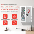 Locking Medicine Cabinet Wall-Mount: Storage Cabinet with Lock & Key - White Metal First Aid Kits for Family Safety and Childproofing