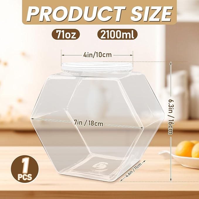 Plastic Candy Jars,71 Oz Clear Cookie Jars for Kitchen Counter,Hexagon Cookie Jars with Lids,Plastic Dry Food Jar for Candy Buffet,Snack Containers