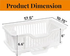 2-Piece Plastic Dish Drying Rack, Heavy Duty Sink Set Dish Rack, White Large Drainer with Attached Drainboard Utensil Cup Holders for Home Kitchen Counter Top Organizers
