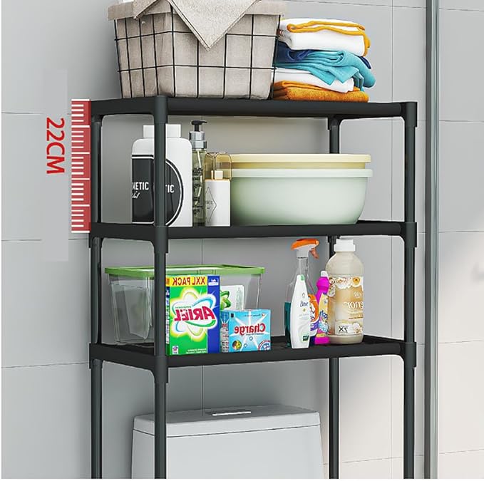 3 Tier Bathroom Over Toilet Organizer Rack, Over The Toilet Storage Rack, Space Saver Carbon Steel Bathroom Shelves, Freestanding Bathrooms Shelves for Restroom Laundry Balcony, White