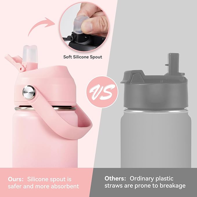 18oz Insulated Stainless Steel Water Bottle, Wide Mouth Double Wall Vacuum, Silicone Straw, Sweat & Leak Proof, BPA Free Insulated Water Flask for Travel, Keep Cold 24h Hot 12h, Pink Gradient