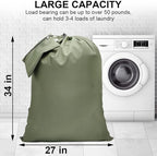 2 Pack Laundry Bag Backpack, 27” x 34”Sturdy Laundry Bag with Shoulder Straps Drawstring Closure Heavy Duty Foldable Laundry Backpack for College, Travel, Laundromat, Apartment (Army Green)