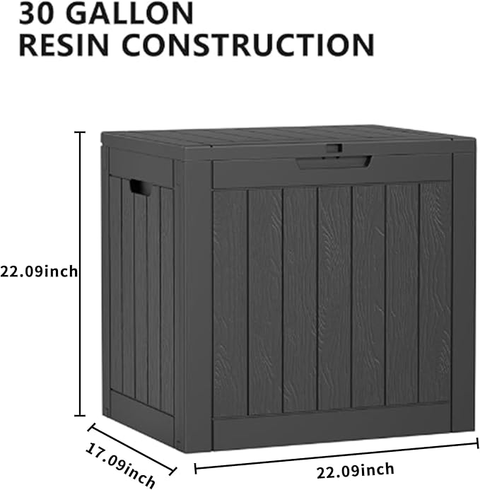 30 Gallon Resin Deck Box Outdoor Storage Box for Patio Furniture,Outdoor Cushions,Garden Tools and Pool Supplies,Waterproof,Lockable(Black,30Gallon)