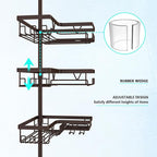 Corner Shower Caddy Tension Pole - Adjustable 4-Tier Shower Shelf Stainless Steel Corner Tension Rod Bathroom Organizer Shampoo Holder with Soap Holders & Hooks for Bath, Tub, Floor Space Saving
