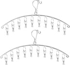 Clothes Drying Rack with 10 Clips, 2 Pack Laundry Drying Rack with Clothes-pegs, Stainless Steel Underwear Hangers for Drying Socks, Bras, Towel, Baby Clothes Hanger Windproof Hanging Clothes Pins