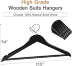 TOPIA HANGER Wooden Coat Hangers 30 Pack, Black Wood Suit Hangers with Non Slip Pants Bar, 360° Swivel Hook and Shoulder Notches for Camisole, Jacket, Pants, Smooth Finish Clothes Hangers -CT34B30