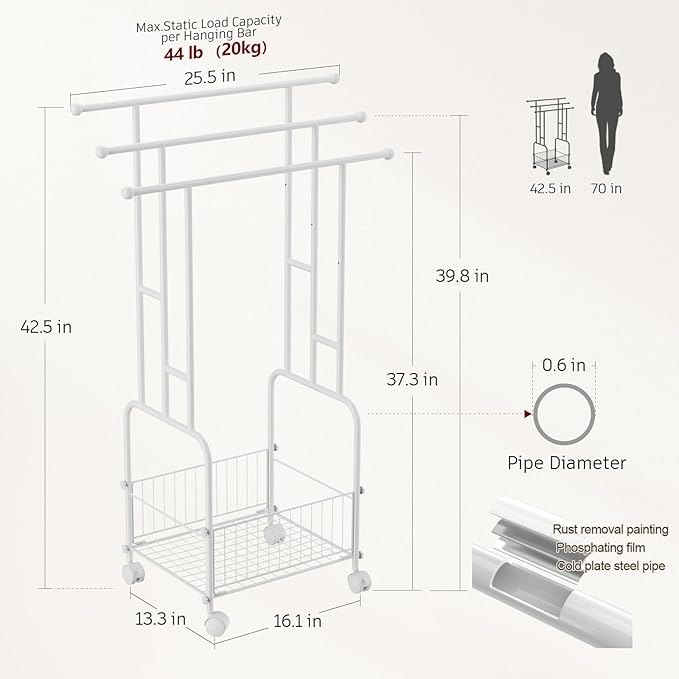 Towel Racks for Bathroom, 42" H 3-Tier Durable White Reinforced Alloy Stand with Wheels and Basket, Free Standing Towel Rack, Multi-Use Blanket Rack for Indoor/Outdoor Bathroom Display