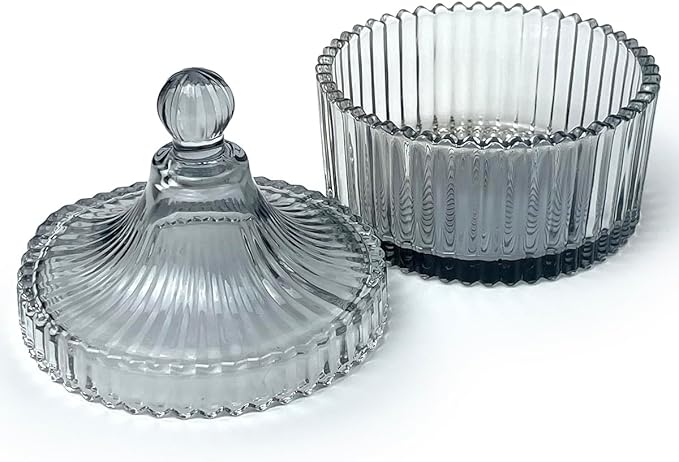 Colorful Glass Jar With Lid,Multi-Purpose Storage Container for Candy,Cookies,Candle,Jewelry Box | Empty Bathroom Vanity Office Organizer,Home Decor(Gray)