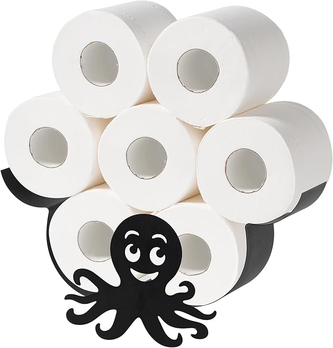 Octopus Toilet Paper Holder for Extra 8 Rolls, Decorative Metal Paper Holder, Funny Decorative Toilet Paper Storage Wall Mounted, Farmhouse Bathroom Animal Decor Accessoris Storage Cabinet