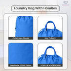 LFH Home Large Premium Cotton Canvas Laundry Bag with Drawstring and Handles Heavy Duty, Multi-Use, and Washable for Home, Travel, College or Storage 24x36 (Pack of 4)-Sky Blue
