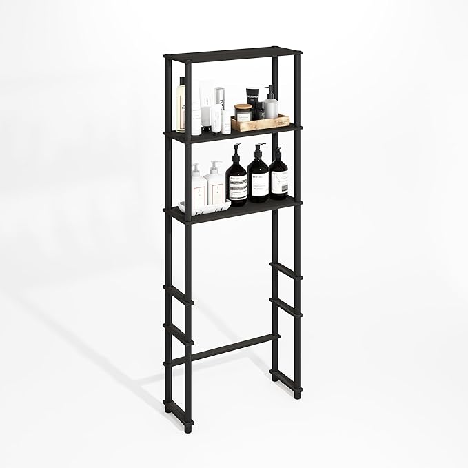Furinno Turn-N-Tube Over The Toilet Storage, 3-Shelf Over The Toilet Organizer, Freestanding Space Saver Bathroom Shelf, for Bathroom Organizers and Storage, Black Espresso