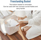 Japard 83 Litres Rolling Laundry Hamper Ultra Slim, Vertical 3 Sorter Cart with Wheels and Breaks, 3-tier Baskets Detachable for Dorm, Closet, Easy Assembly White Gray