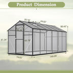Heavy-Duty Polycarbonate Greenhouse with Double Flush Door, Rain Gutter & Adjustable Ventilation Window for Garden, Backyard or Sunroom Use (6x12 FT)